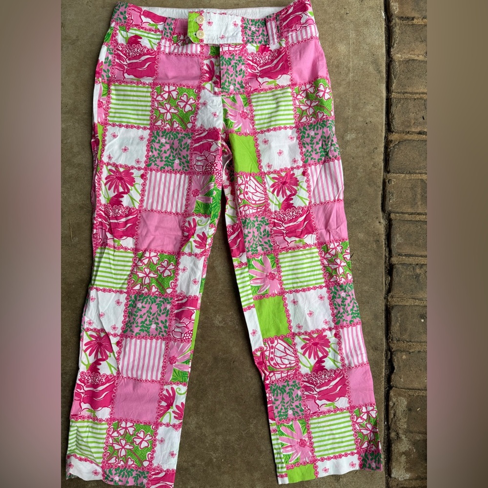 Vintage Lilly Pulitzer Kids Pink and Green Patchwork Capris